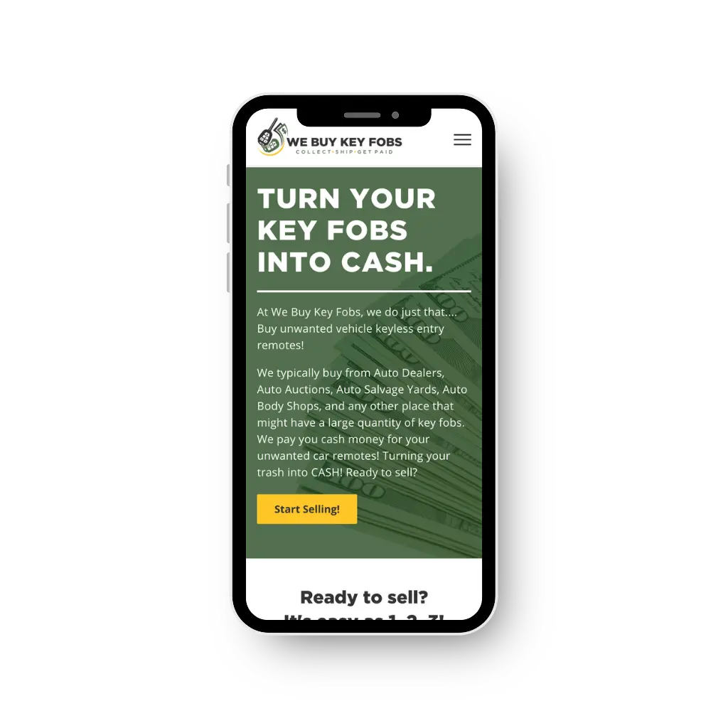 We Buy Key Fobs lead site screenshot
