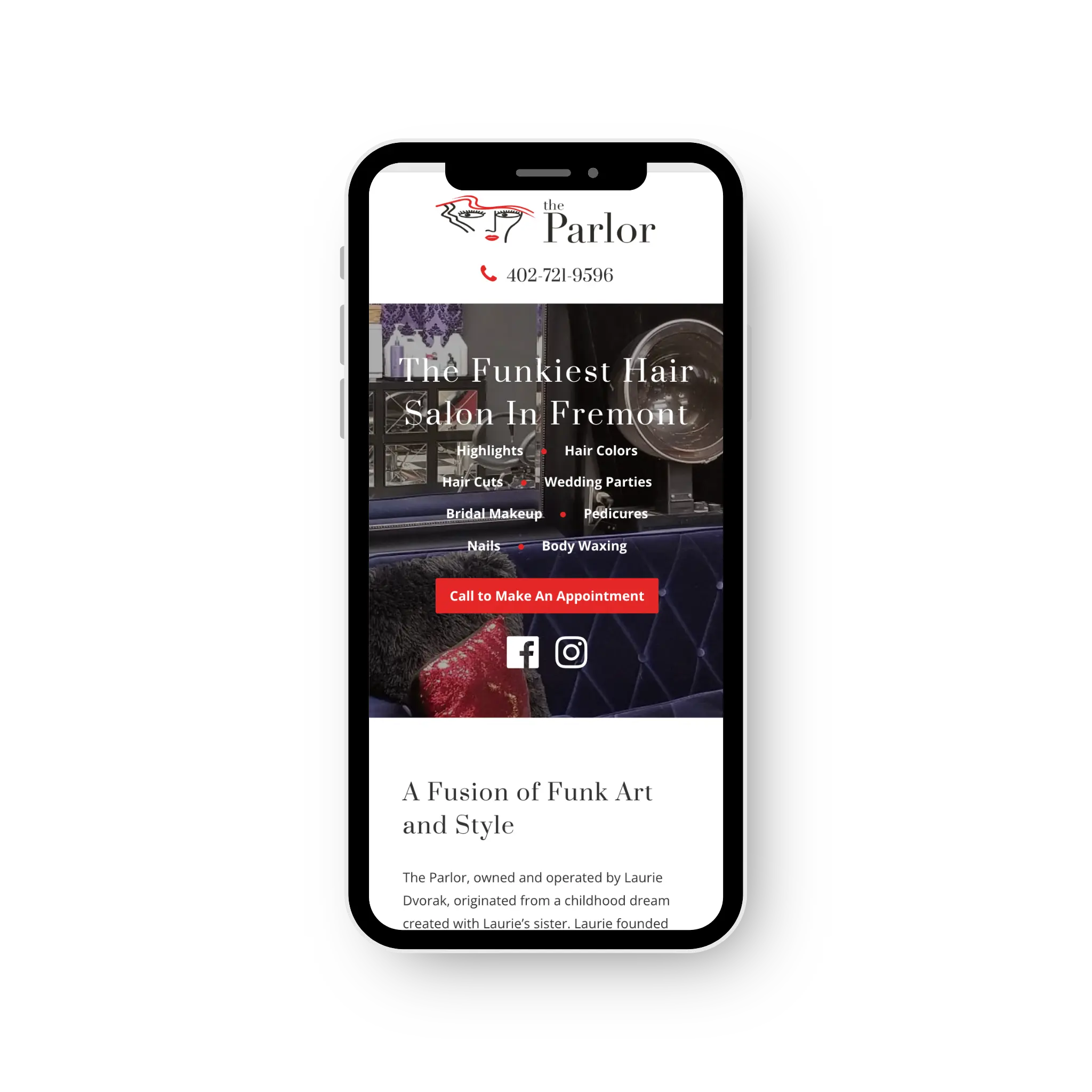 The Parlor salon website screenshot